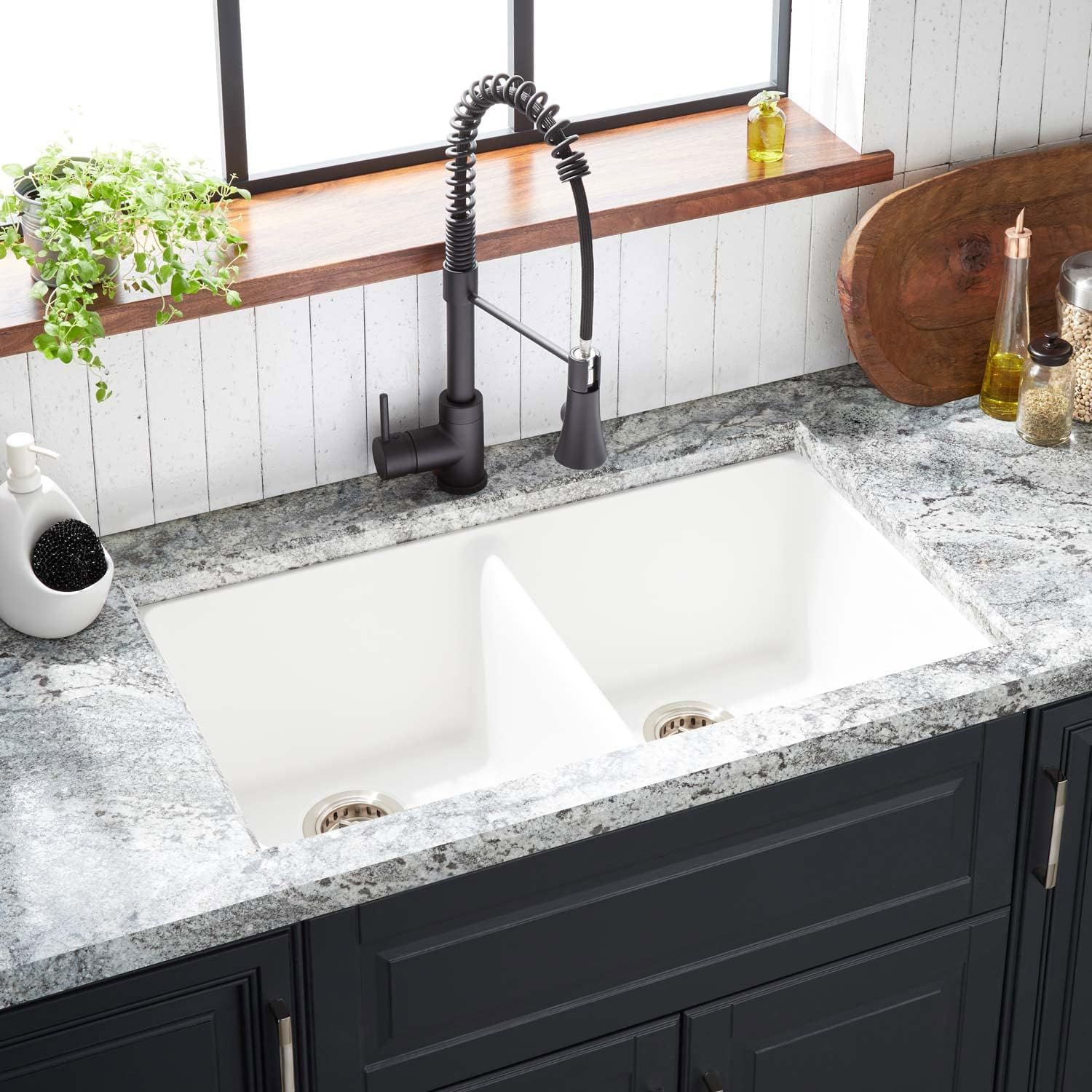 Totten 33" White Granite Composite Double Basin Kitchen Sink