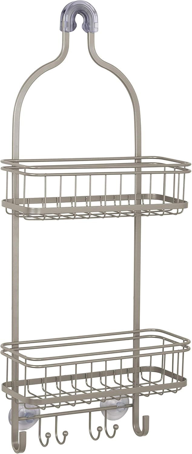 Satin Nickel Rust-Resistant Hanging Shower Caddy with Suction Cups