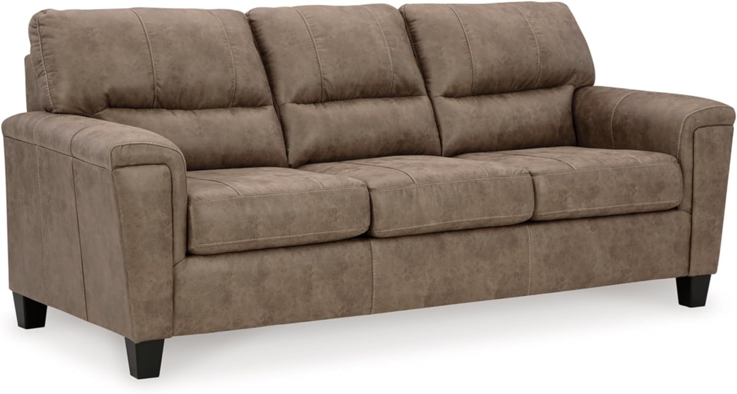 Fossil Brown Faux Leather Queen Sleeper Sofa with Memory Foam