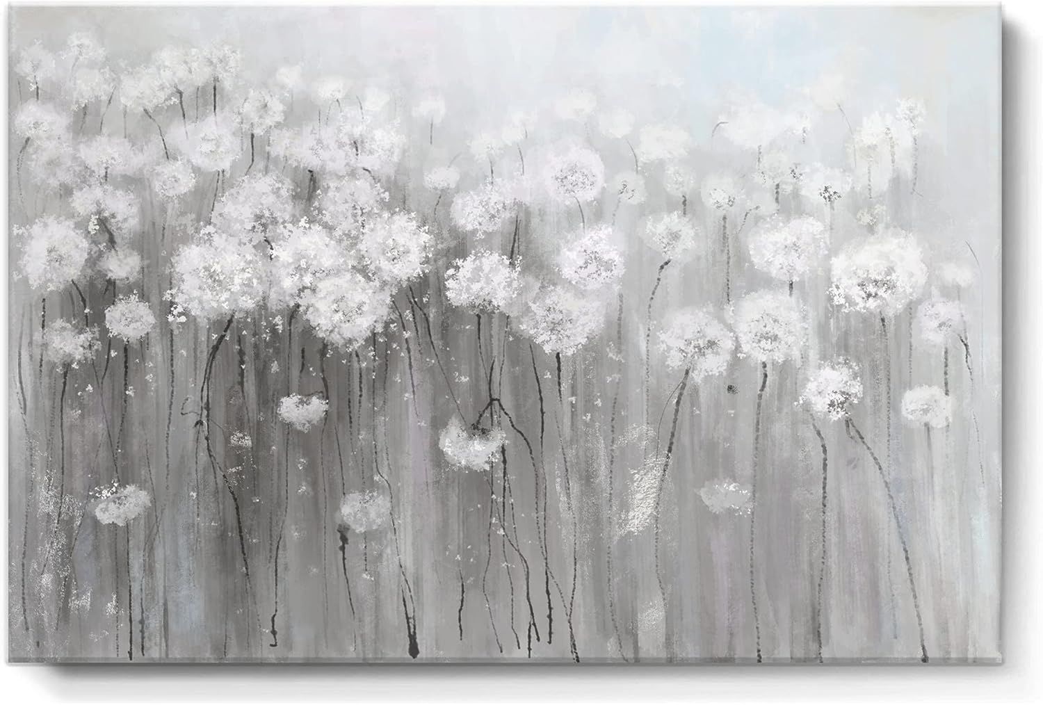 Grey and White Dandelion Canvas Print with Wooden Frame