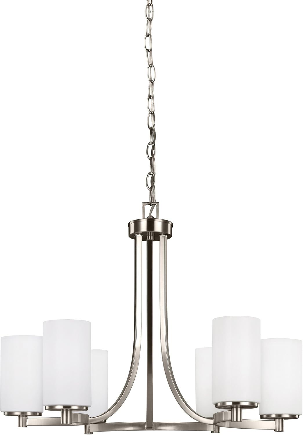 Brushed Nickel Six-Light Chandelier with Etched Glass Shades