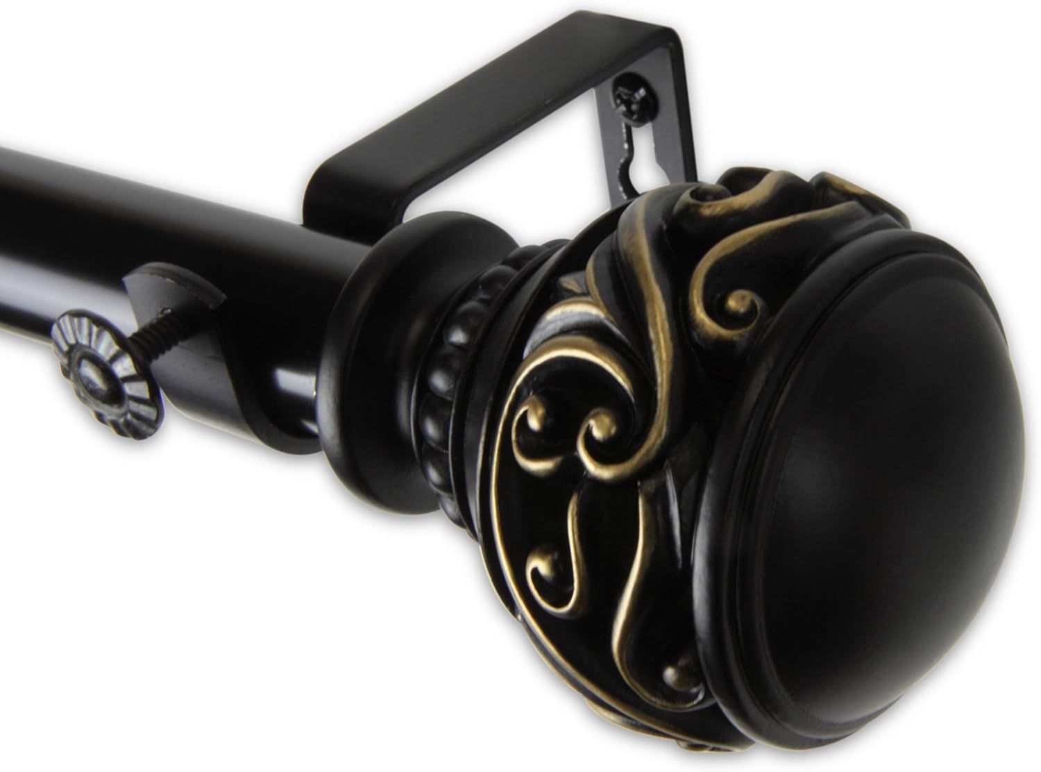 Black Steel Embossed Ball Curtain Pole with Ornate Finials