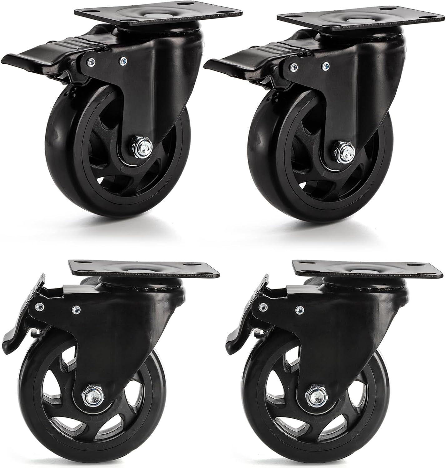 Heavy Duty 4-Inch Black PVC Swivel Caster Wheels with Brakes