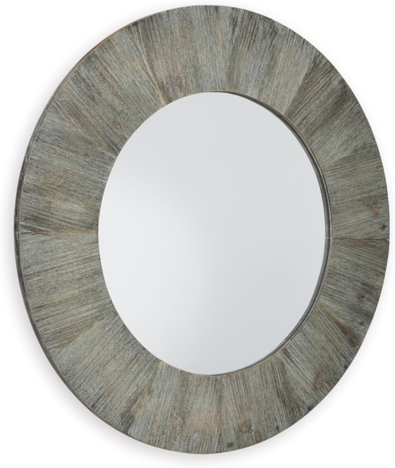 Gray Distressed Wood Round Wall-Mounted Mirror, 35.5"