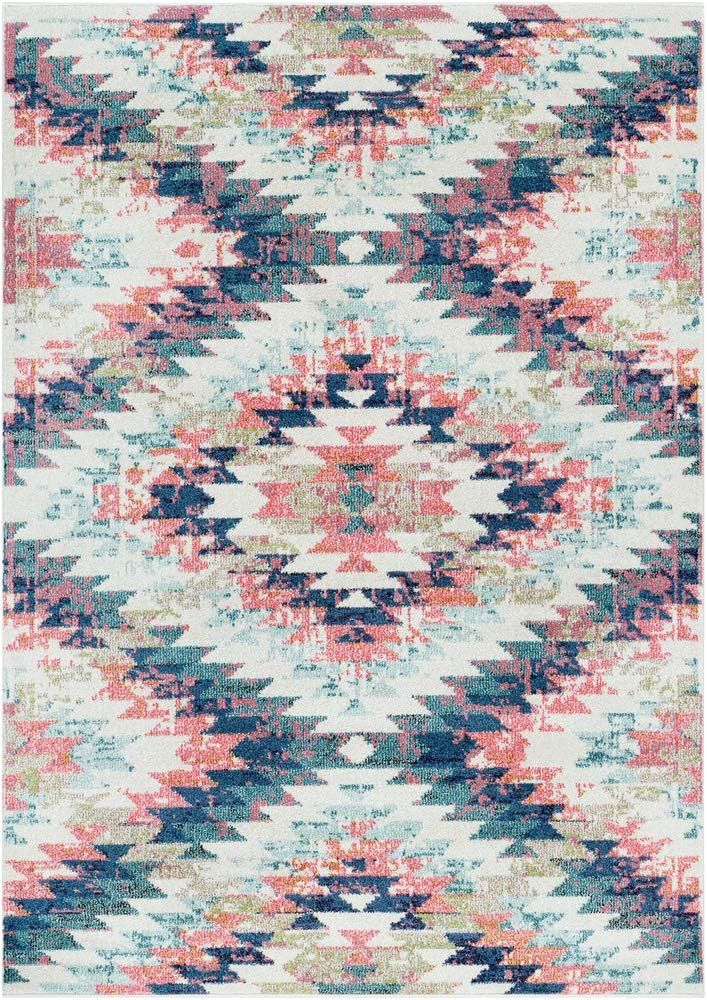 Teal and Multicolor Southwestern Rectangular Area Rug, 3'11" x 5'7"