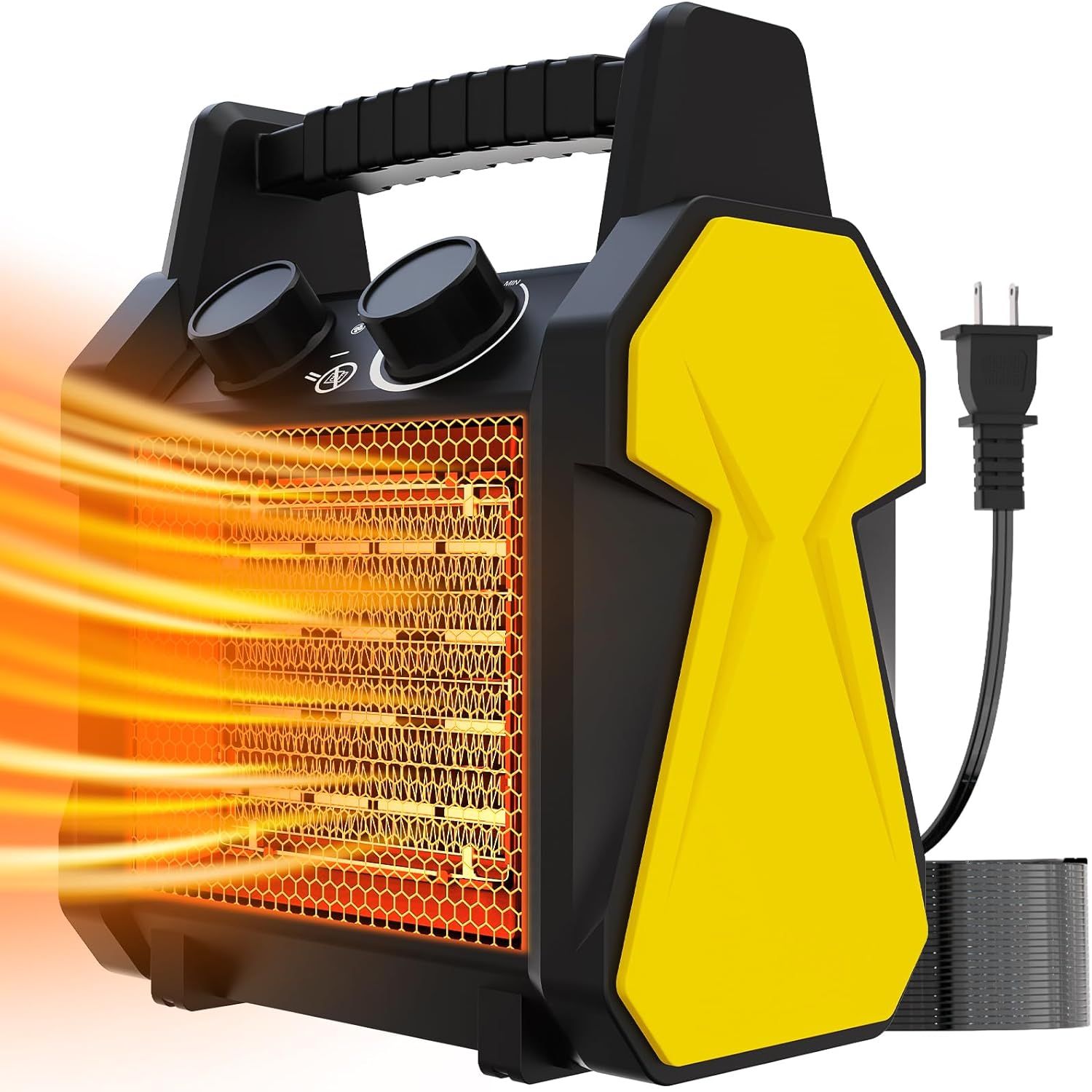 Portable Black and Yellow Electric Patio Heater with Overheat Protection