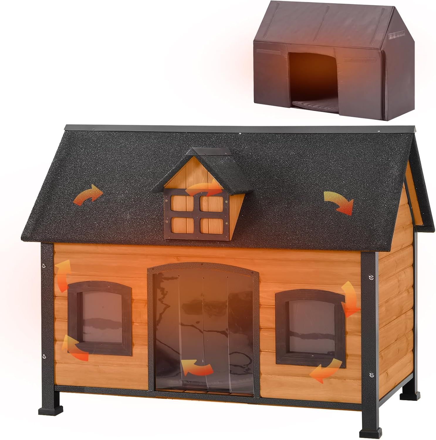 Large Insulated Wooden Dog House with Metal Frame