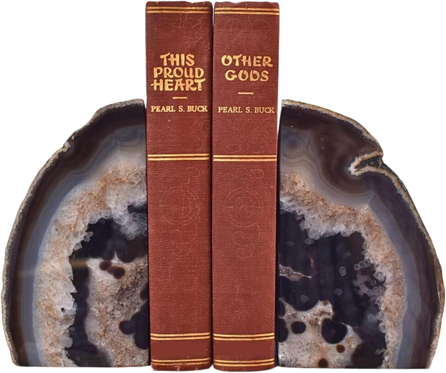 Natural Brazilian Agate Geode Bookends with Non-Slip Grips