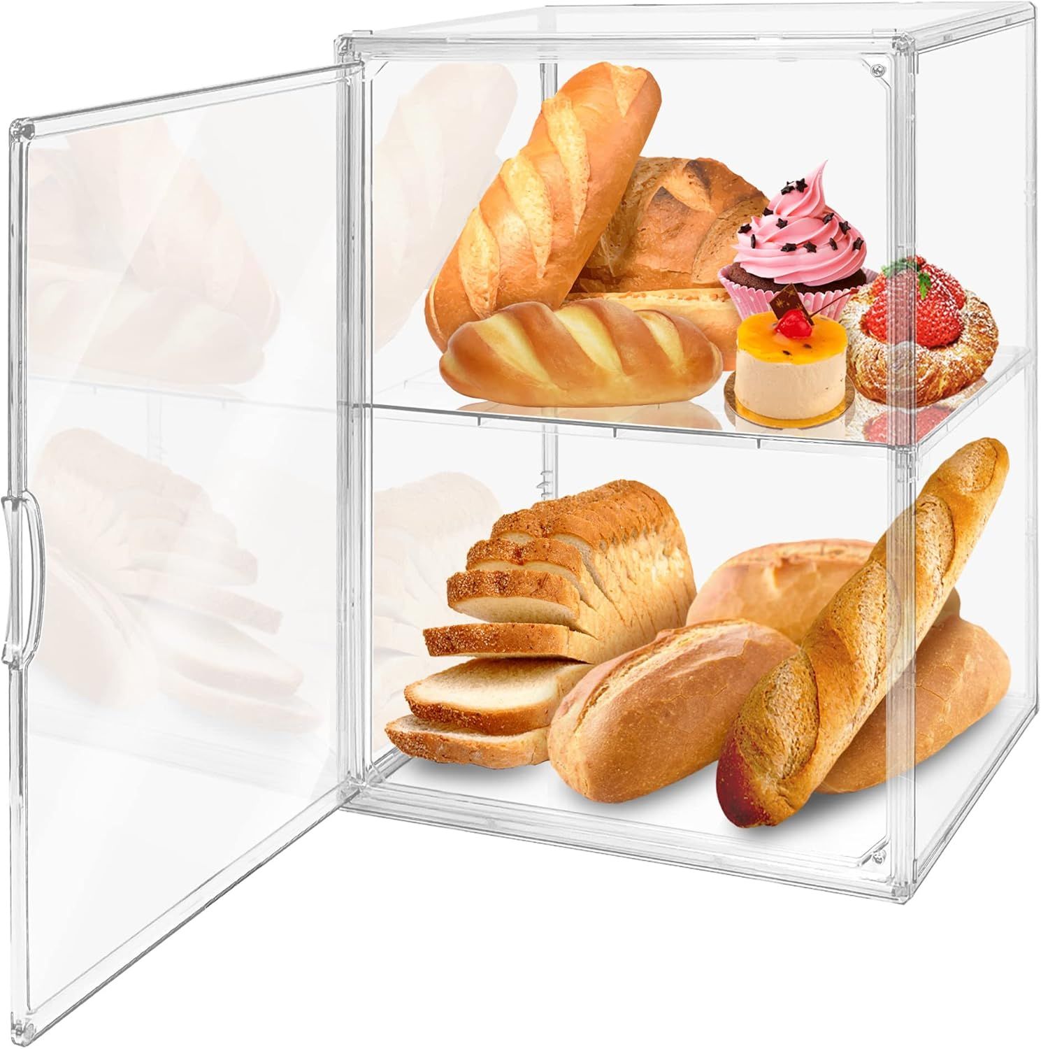 Clear Food Safe Large Capacity Bread Storage Box with Magnetic Closure