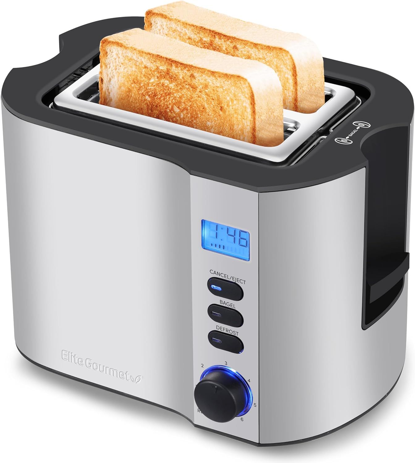 Stainless Steel Digital 2-Slice Toaster with Wide Slot