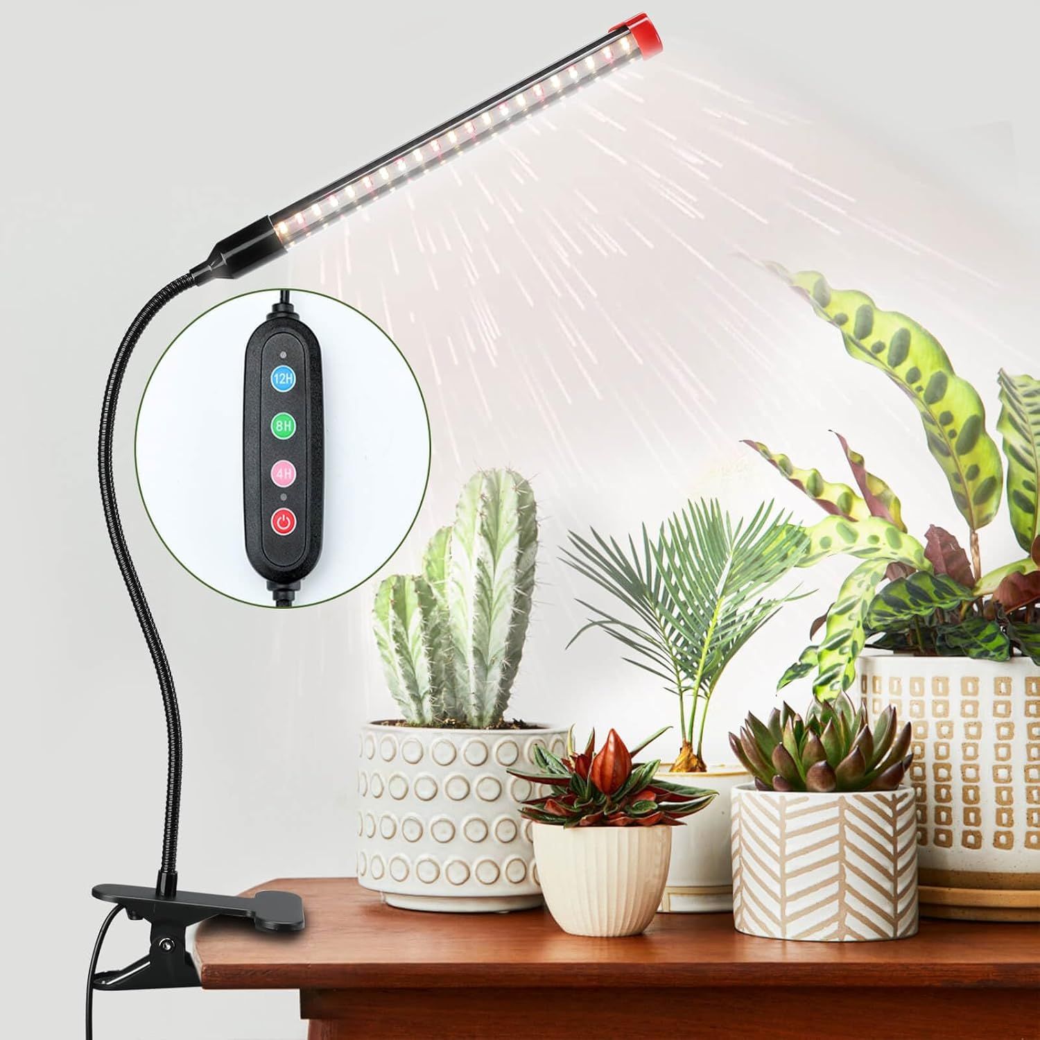 Adjustable LED Clip-On Grow Light with Timer for Indoor Plants