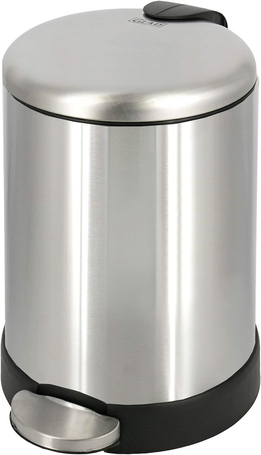 Compact Brushed Stainless Steel Pedal Trash Can with Soft Close Lid