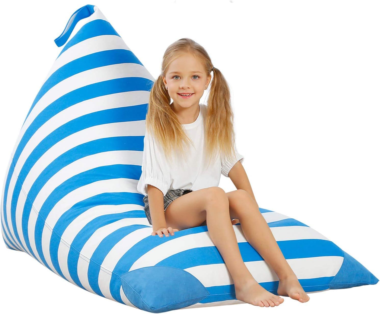 Extra Large Blue Stripe Cotton Canvas Bean Bag Chair Cover