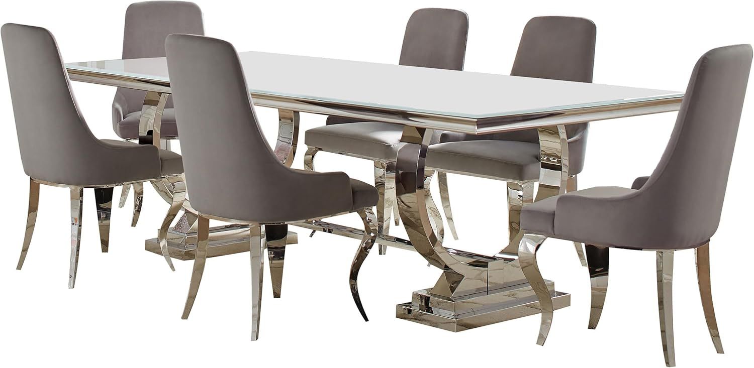 Antoine Chrome and Grey 7-Piece Dining Set with Velvet Chairs
