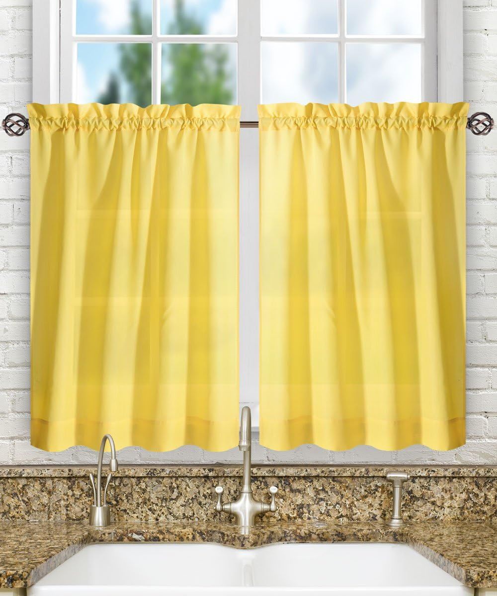 Sunny Yellow Sheer Cotton Polyester Tier Curtains