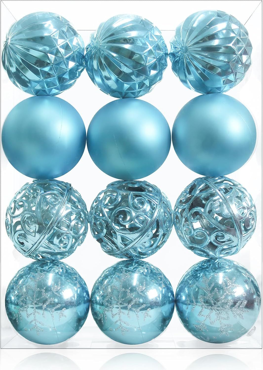 24ct Light Blue Shatterproof Plastic Christmas Ball Ornaments