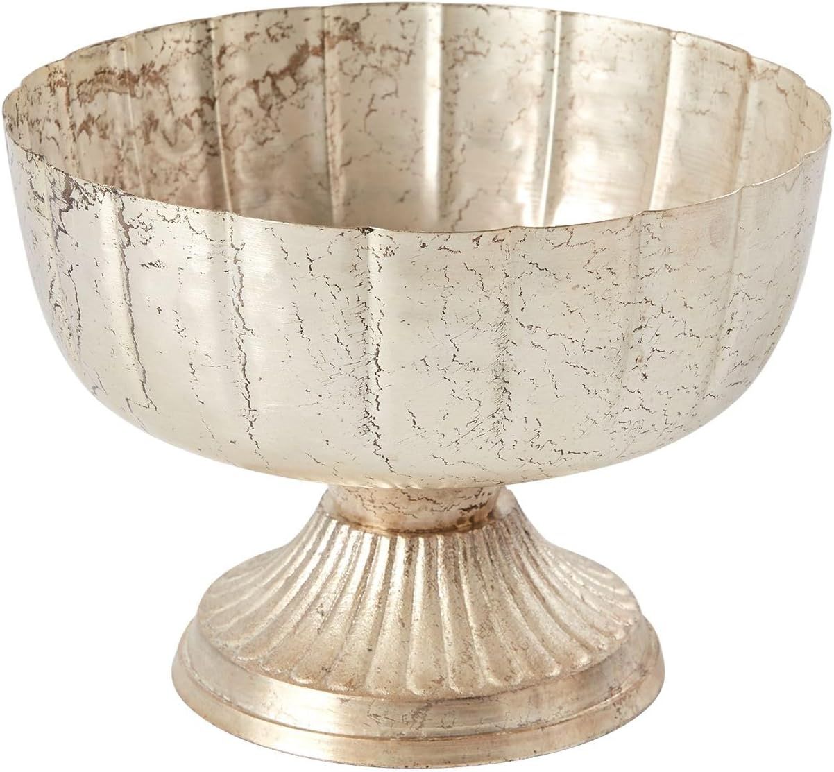 Distressed Champagne Metal Compote Bowl Vase