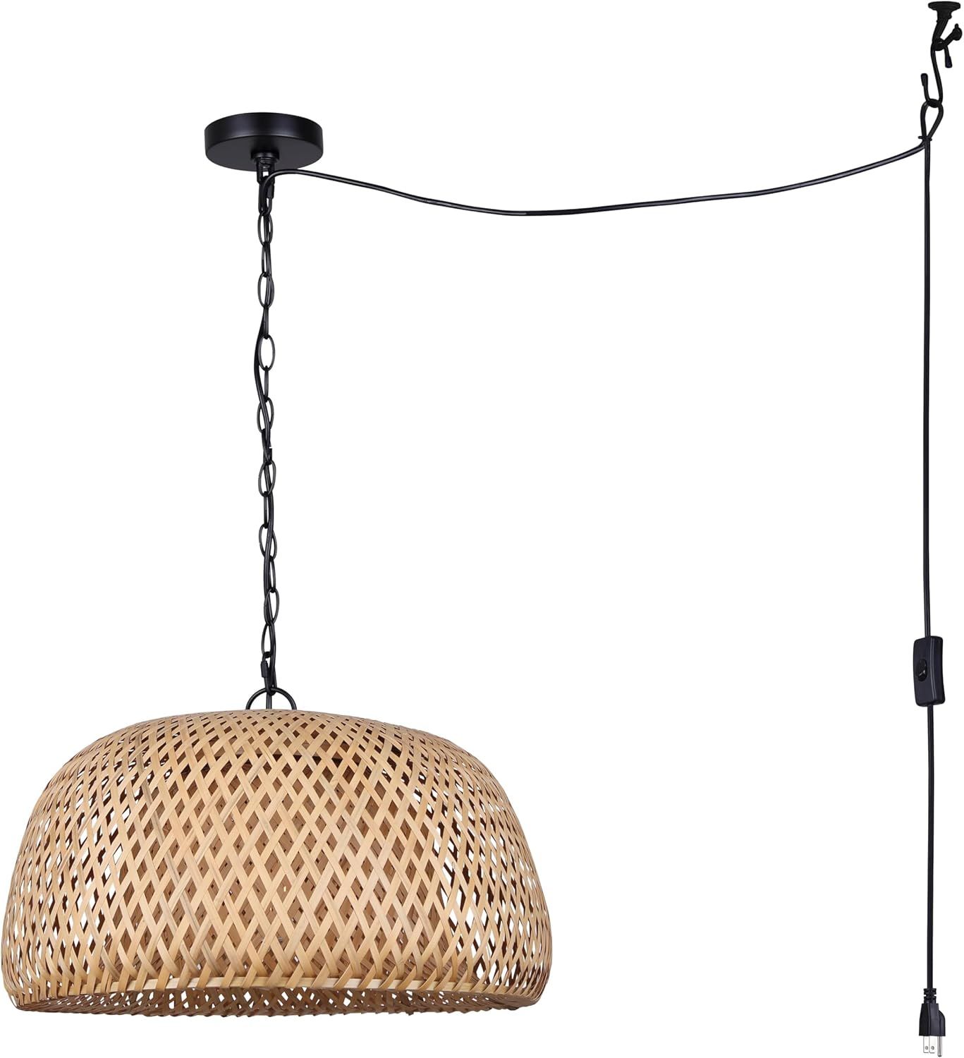 Hanoi 18'' Matte Black Bamboo Pendant Light with Glass Shade