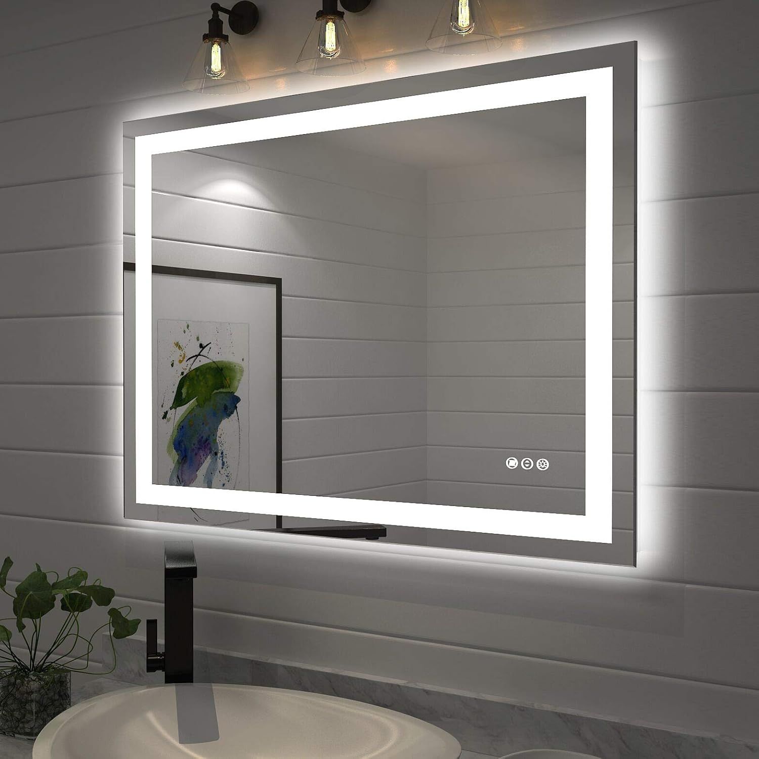 Amorho 40" x 32" LED Backlit Anti-Fog Bathroom Mirror