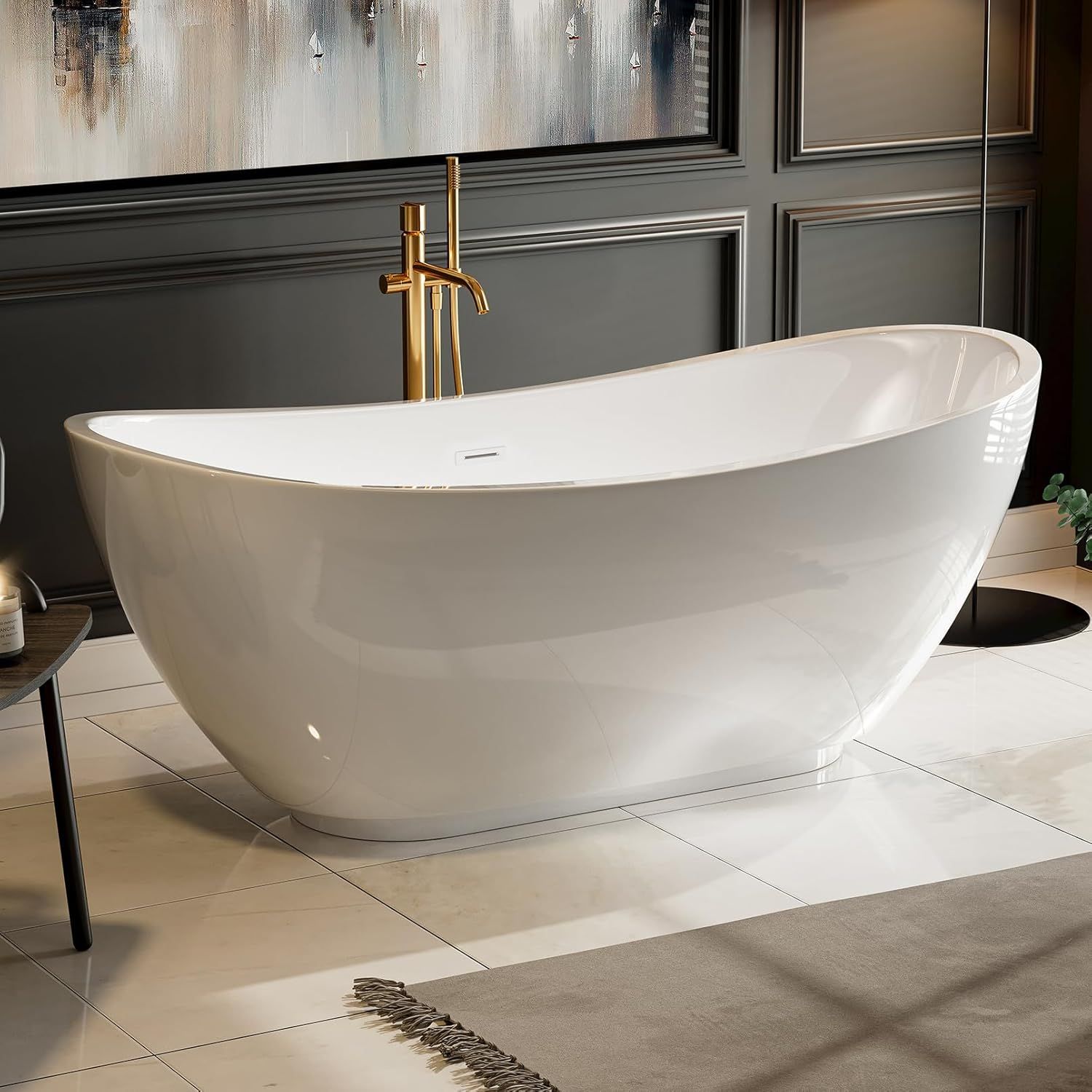 Empava 69" Glossy White Acrylic Freestanding Soaking Tub