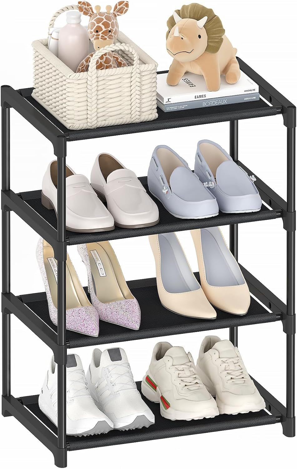 Black 4-Tier Stackable Metal Shoe Rack