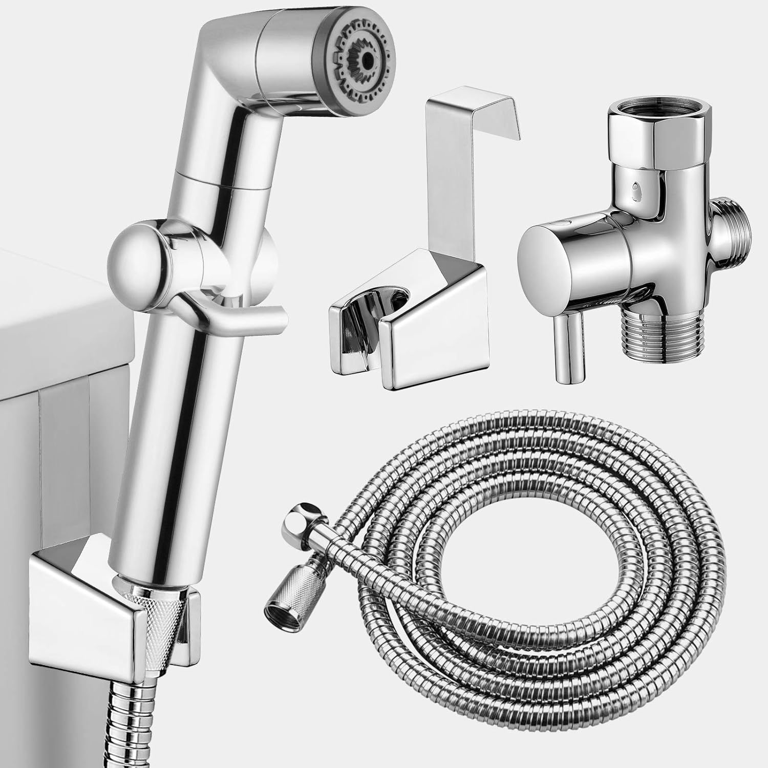 Chrome Plated Handheld Bidet Sprayer with Hose and Holder