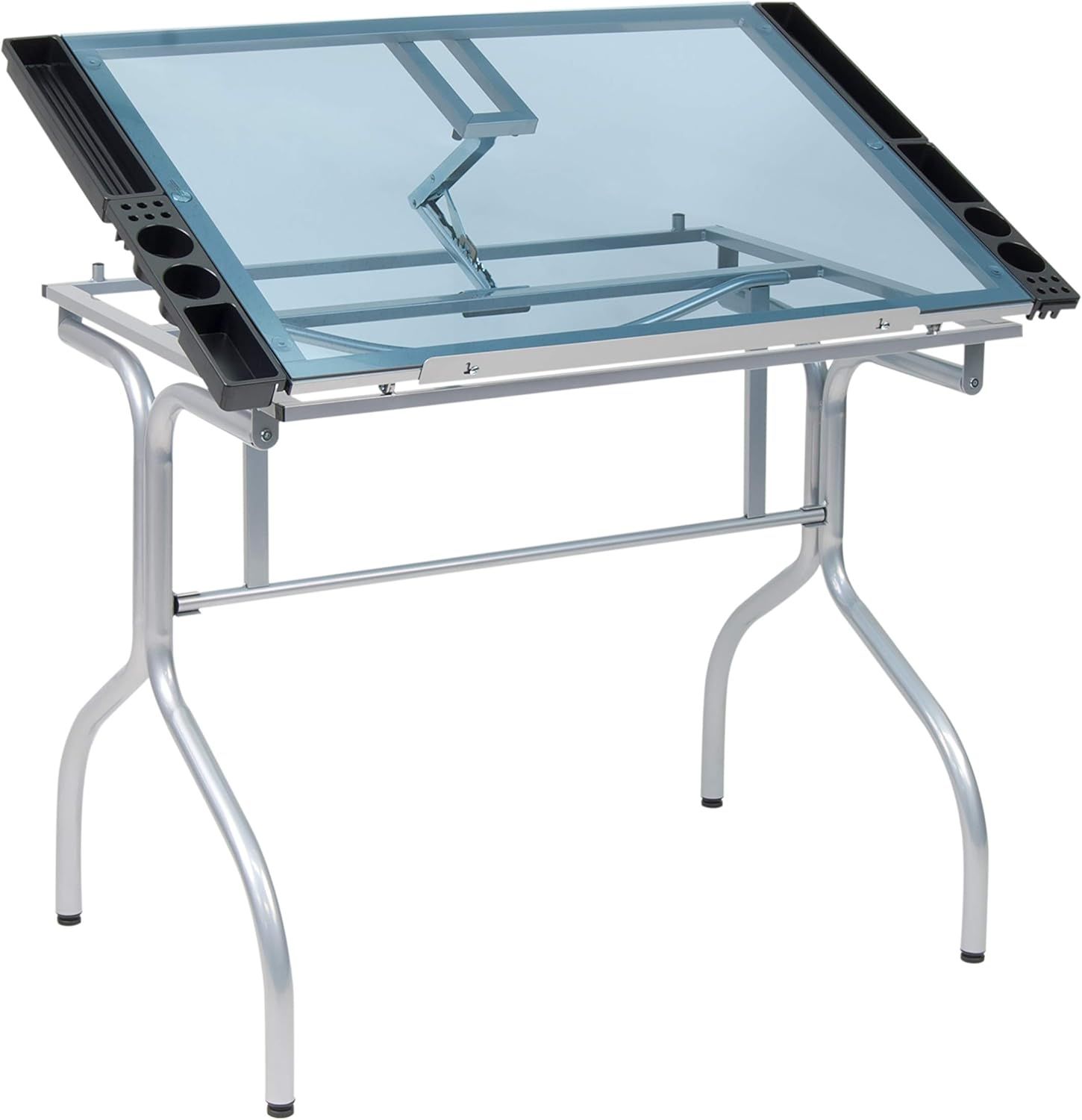 Futura 38'' Silver Frame Craft Station with Blue Tempered Glass Top