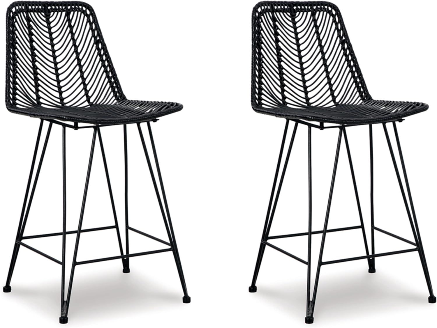 Black Metal Counter Height Bar Stool with Bucket Seat