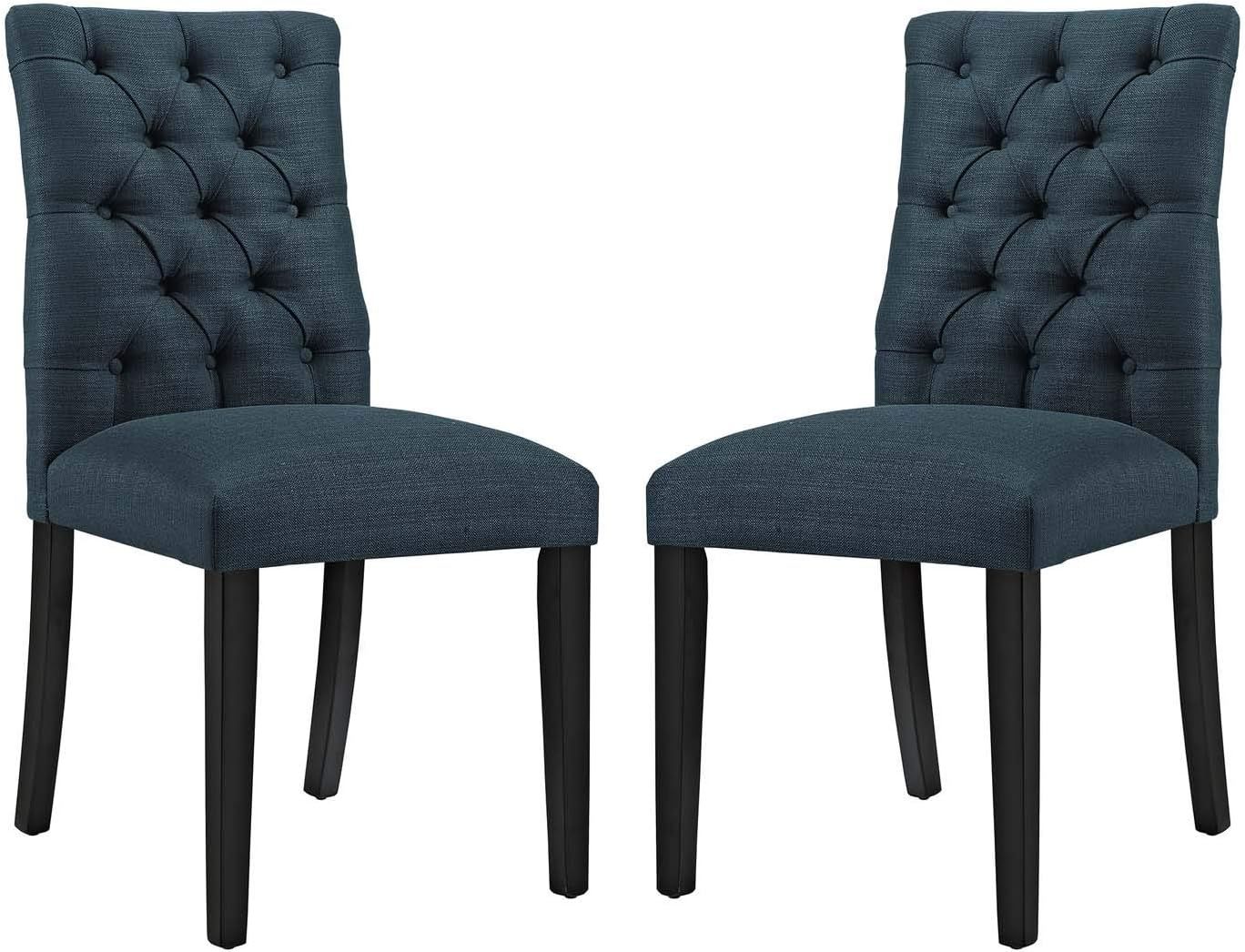 Teal Tufted Upholstered Dining Chairs with Wood Legs, Set of 2