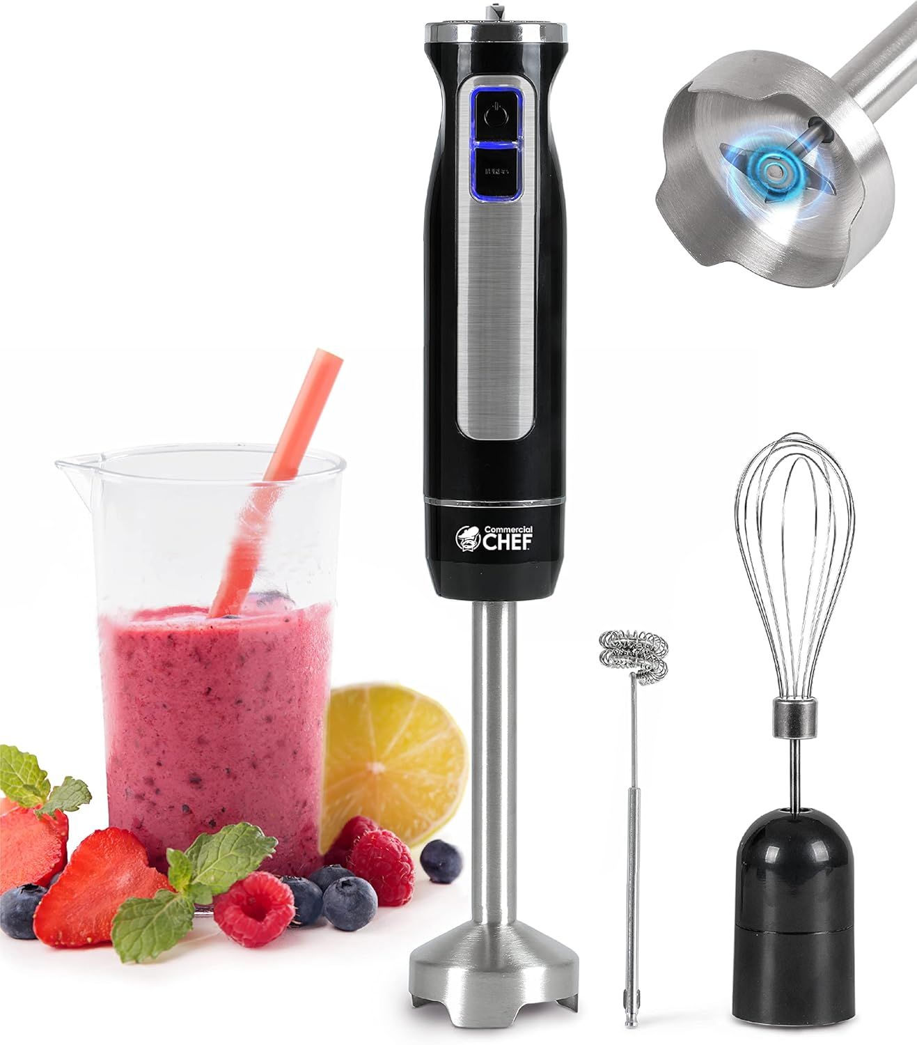 Commercial Black Stainless Steel Immersion Hand Blender with Variable Speed