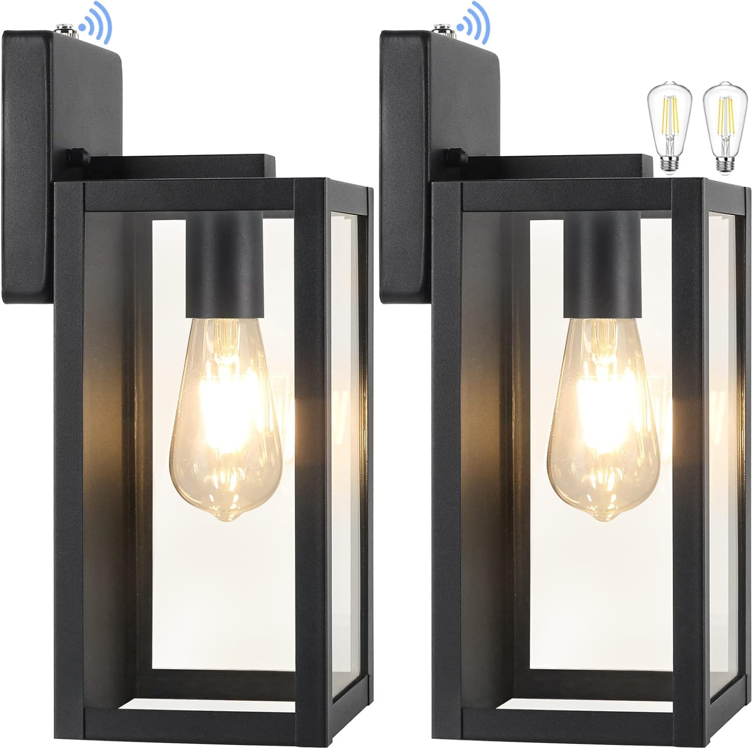 Matte Black Dimmable Outdoor Wall Sconces with Clear Glass