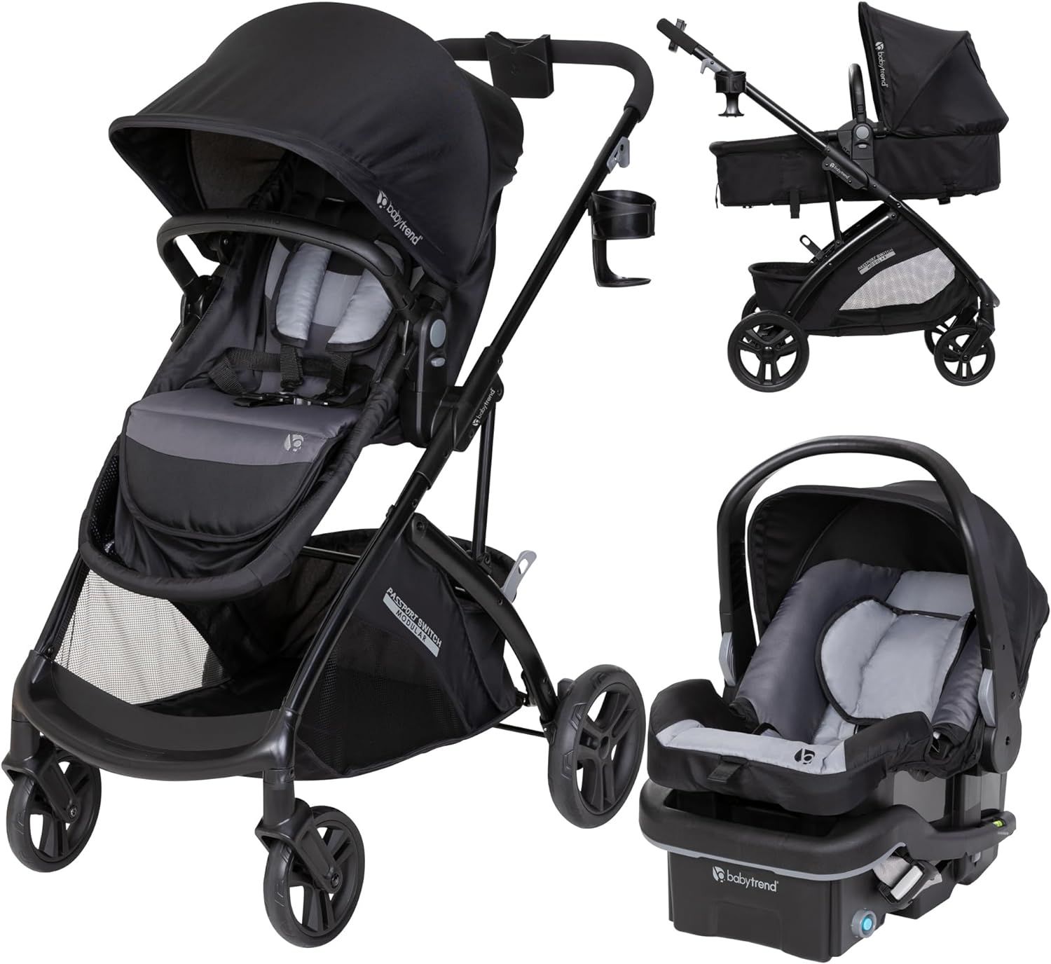 Black and Gray Modular Bassinet Stroller Travel System