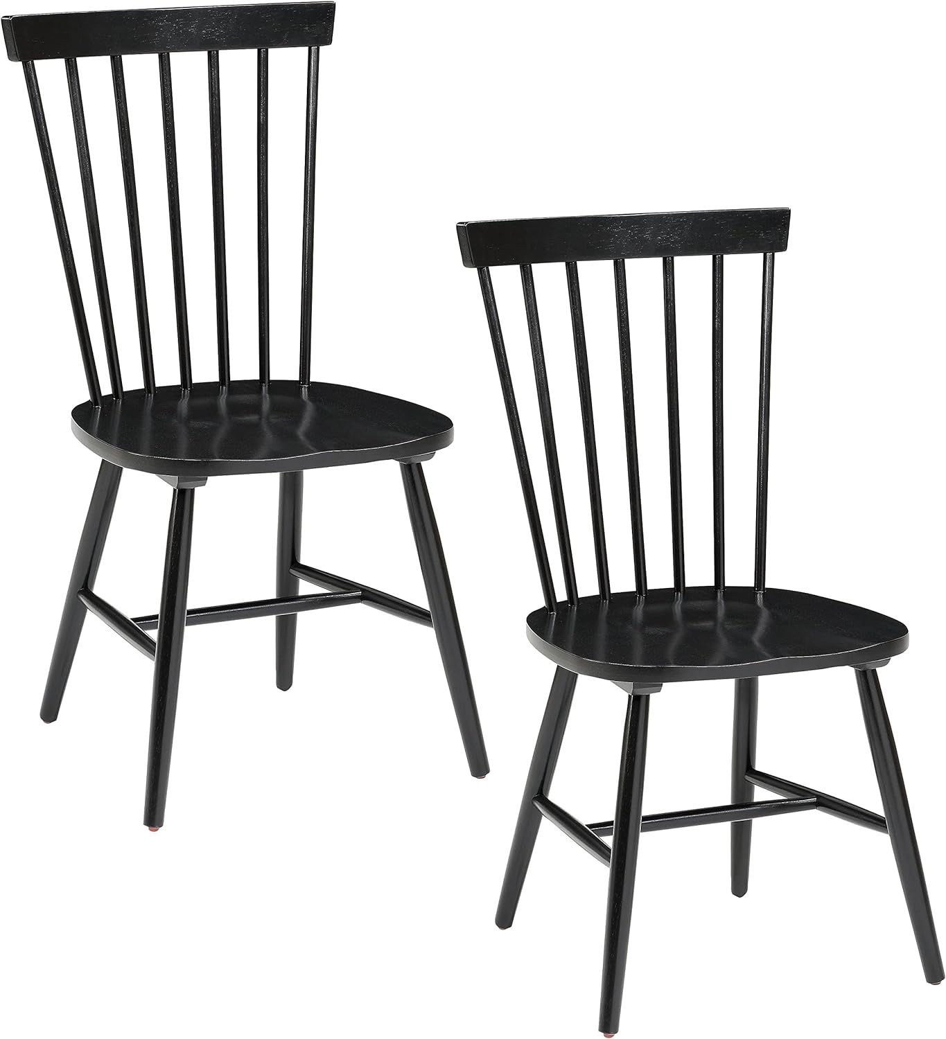 Black Solid Wood Windsor Style Dining Side Chairs, 2-Pack