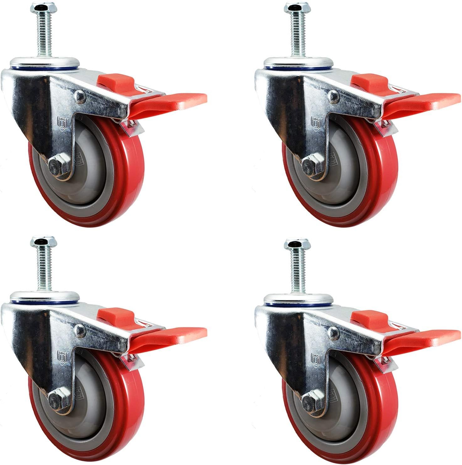 4 Inch Red Polyurethane Total Lock Caster Set of 4