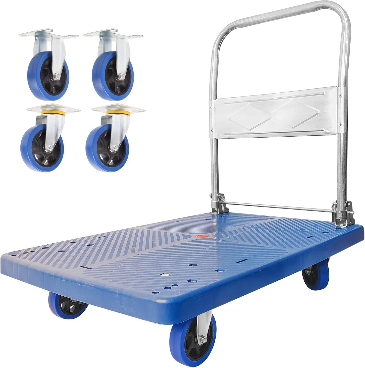 Blue Folding Steel Platform Hand Truck with Rubber Wheels