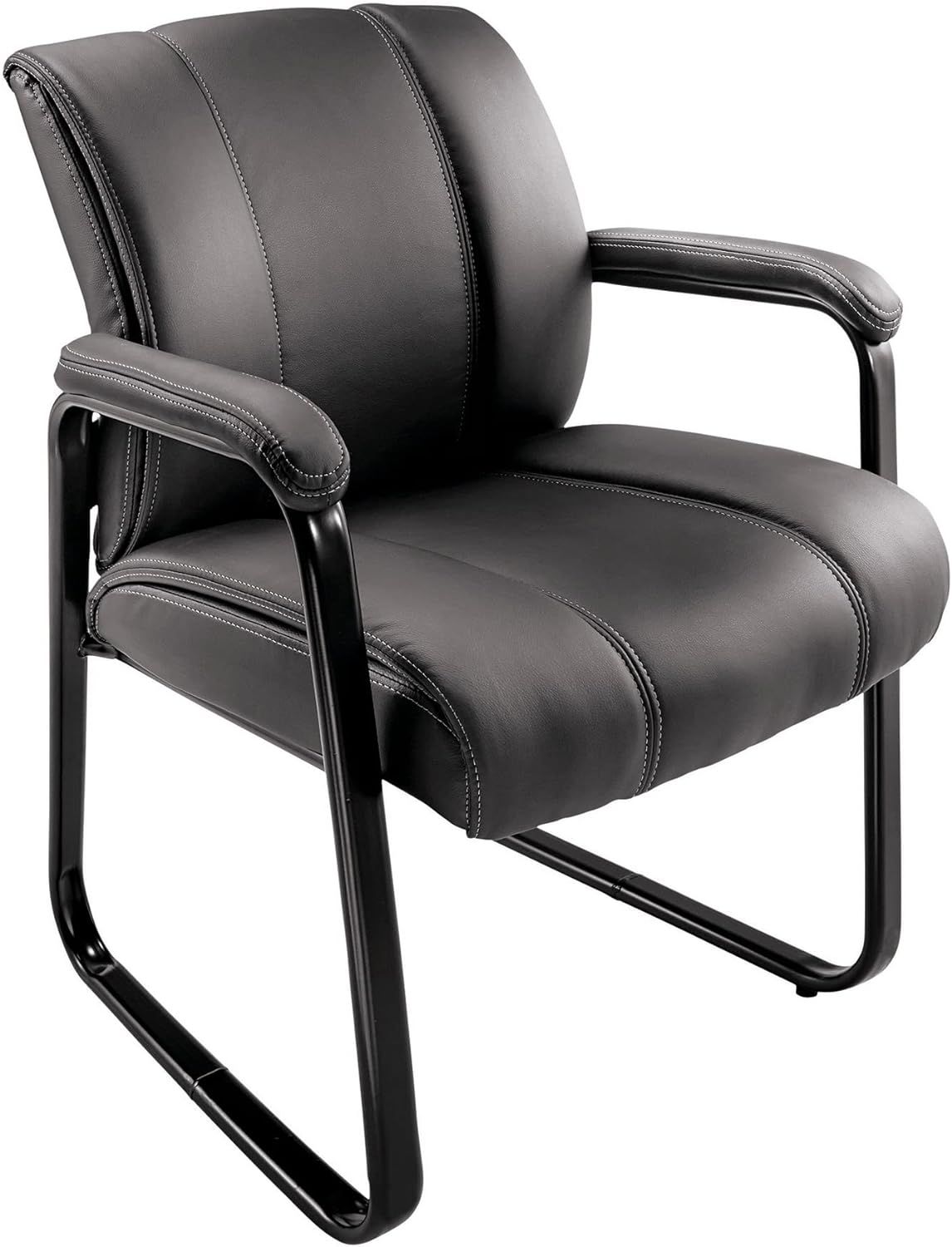 Black Faux Leather Office Reception Chair with Arms