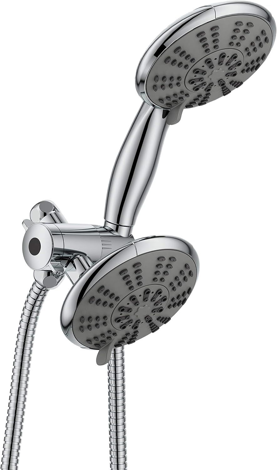 5-Inch Chrome Dual Shower Head with Handheld Spray and Brass Connector