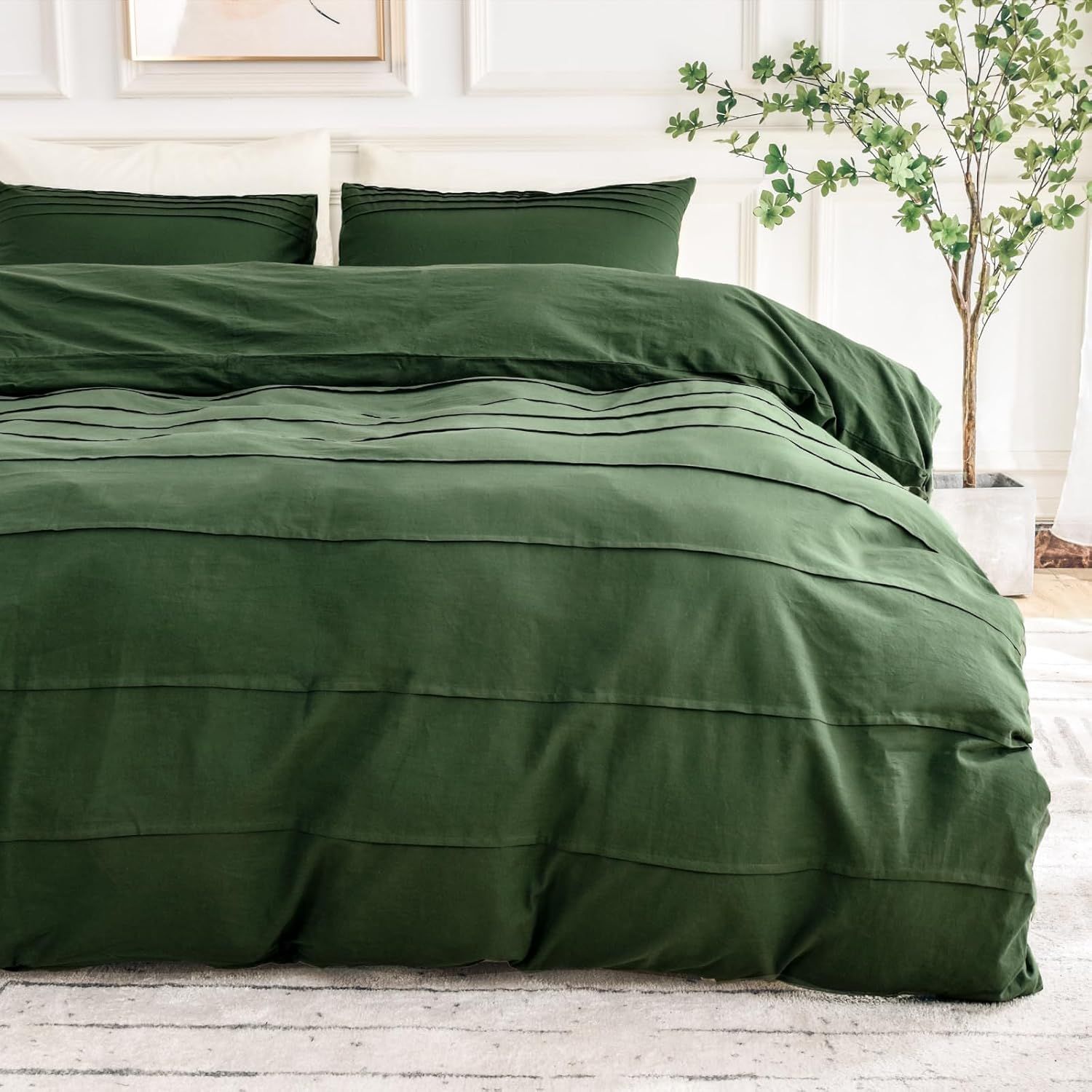 Queen Organic Cotton Green Duvet Cover Set