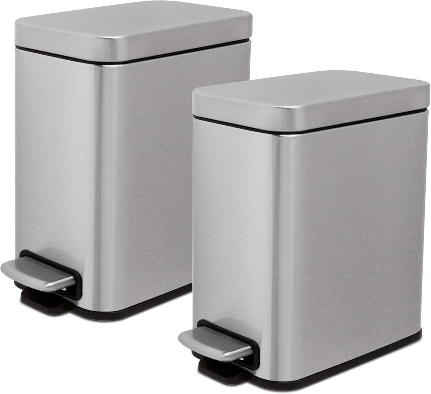 Slim Stainless Steel Step-On Trash Can Set, 1.3 Gallon