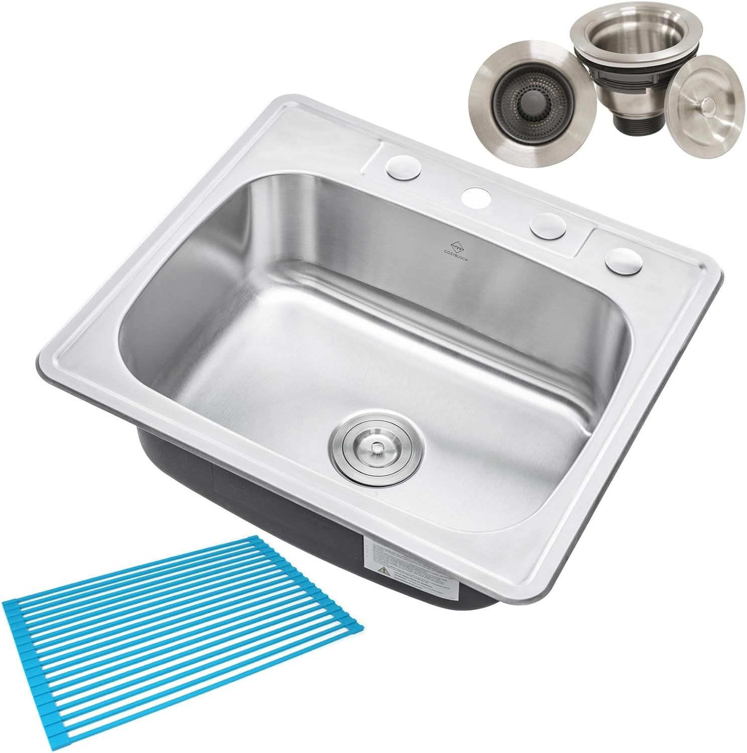 25 x 22 Inch Brushed Stainless Steel Single Bowl Kitchen Sink