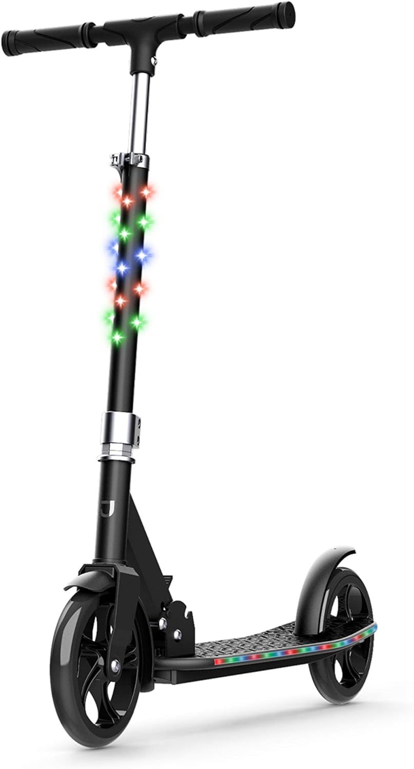 Black Adjustable LED Light-Up Kick Scooter with Wide Deck