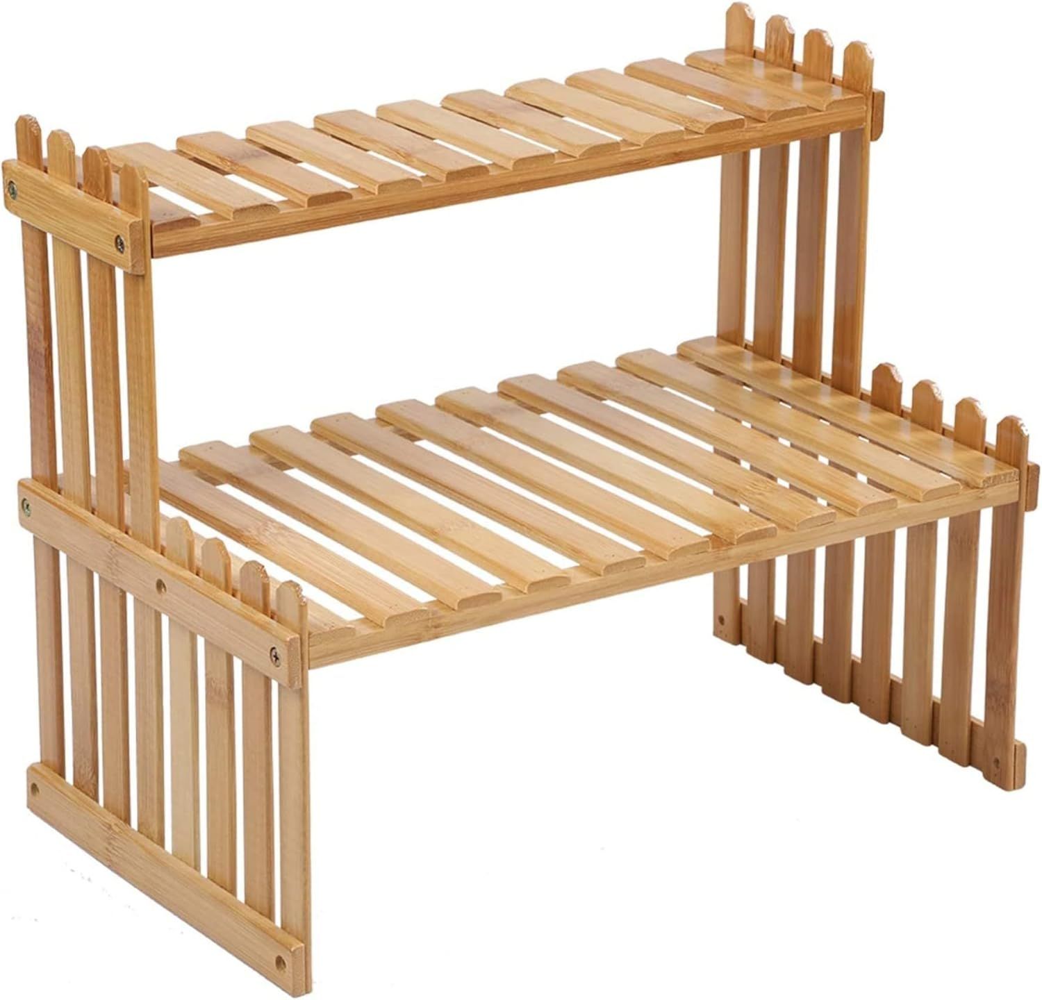 Adjustable Bamboo 2-Tier Rectangular Plant Stand Shelf