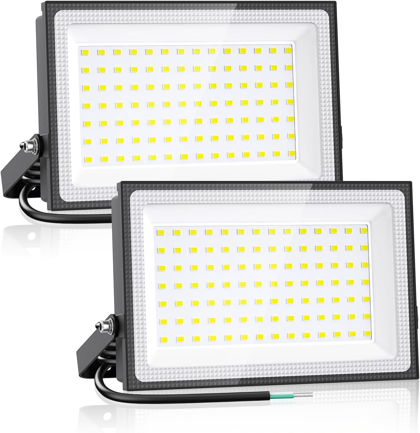 Onforu 100W Black LED Flood Light with Tempered Glass, 2 Pack