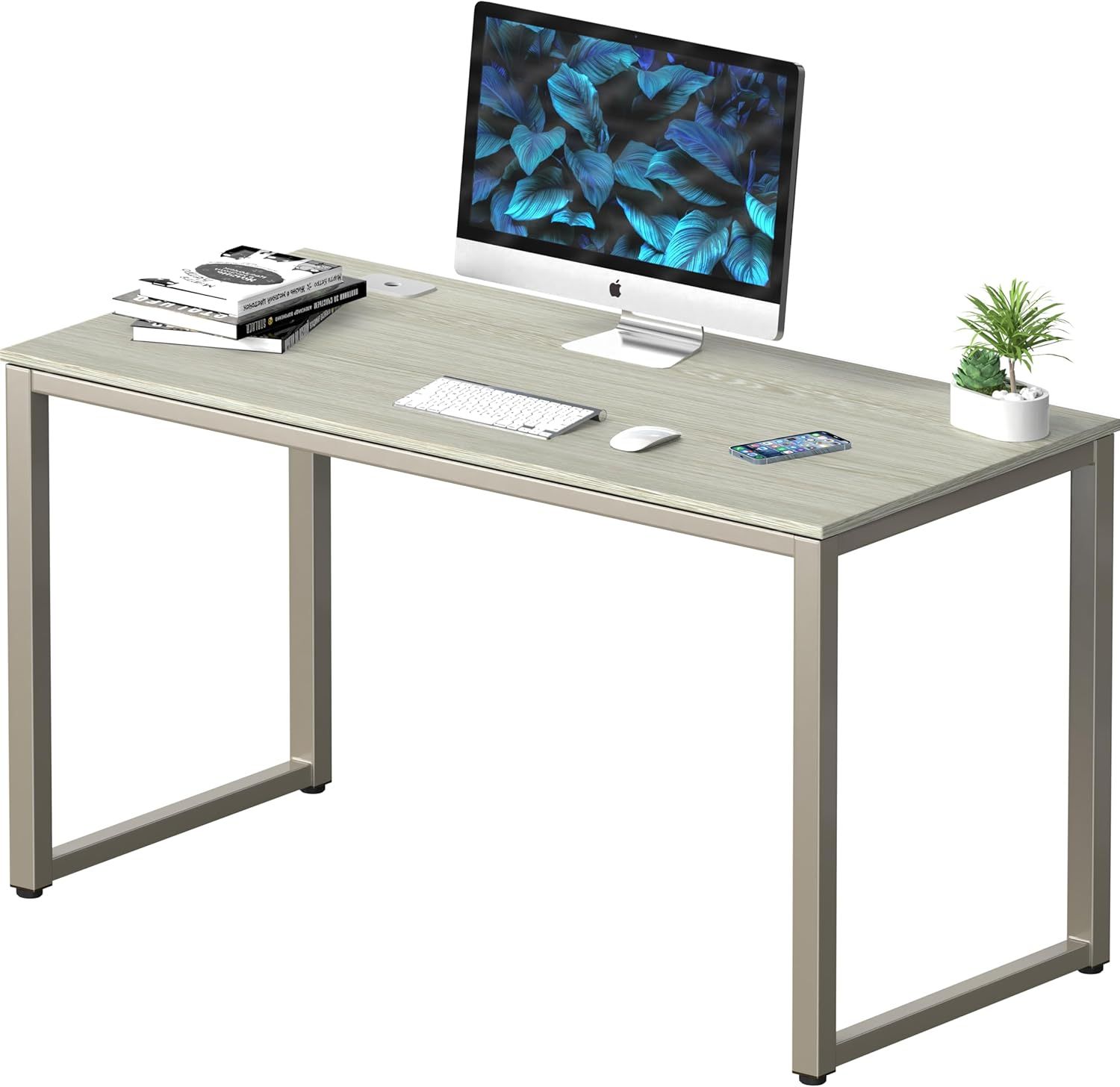 Gray Engineered Wood Modern Computer Desk with Drawers