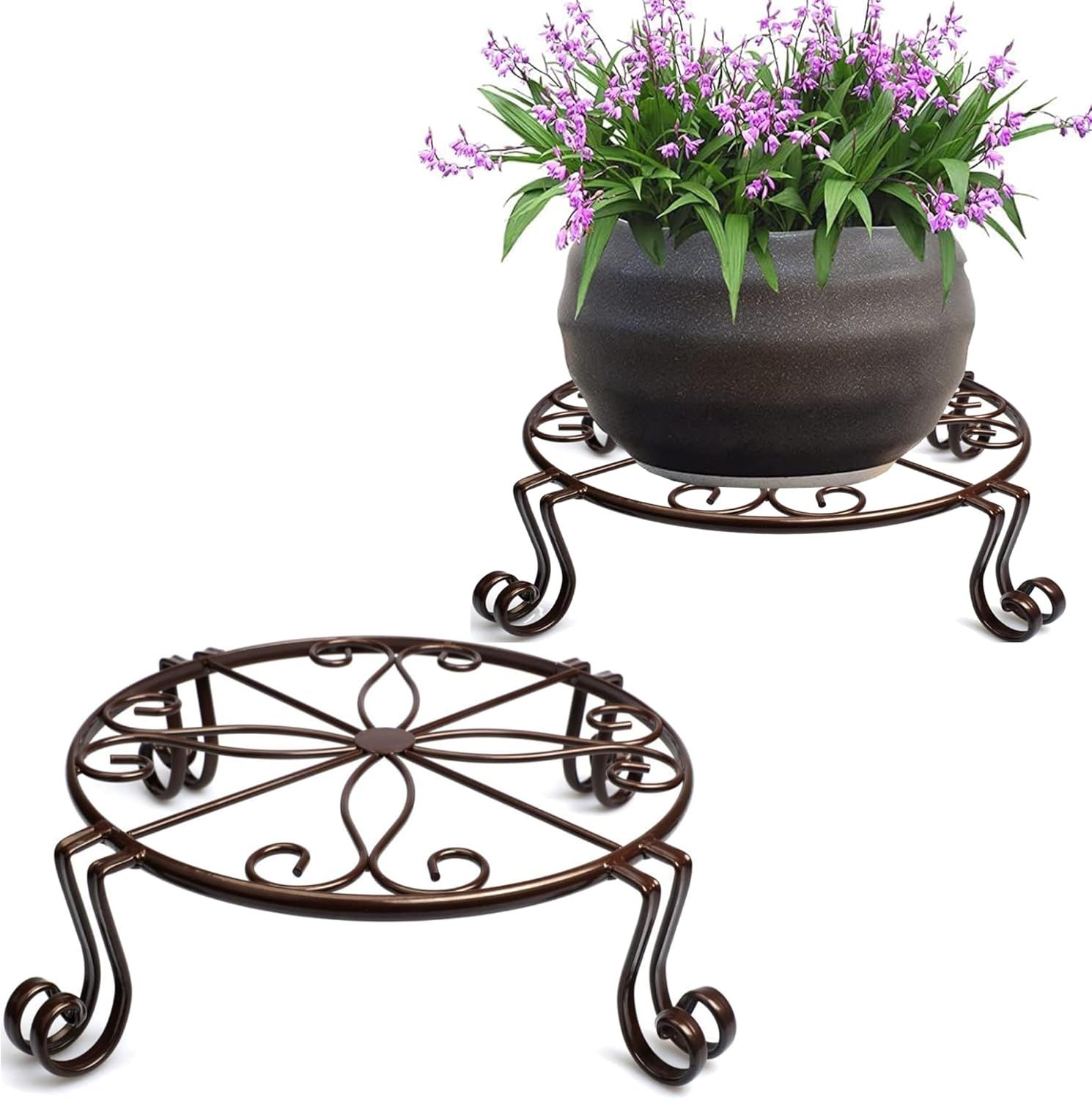 Bronze 12'' Round Wrought Iron Plant Stand Set