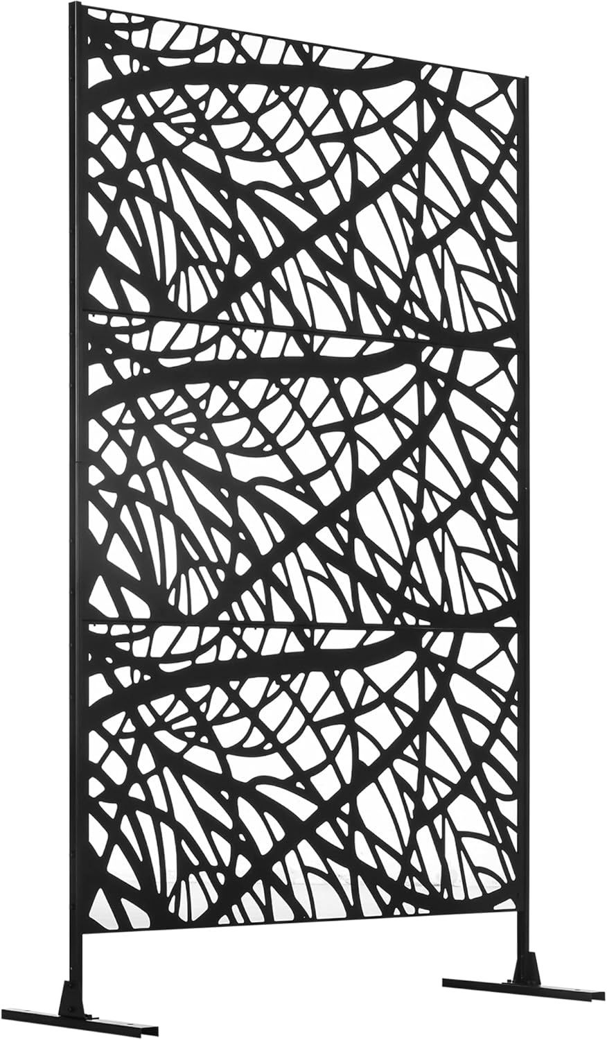 Modern Black Steel Outdoor Privacy Screen with Branch Motif