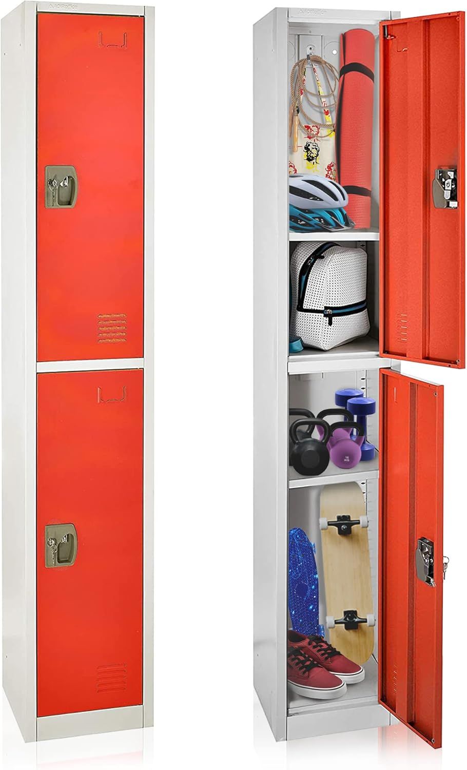 Red Steel Freestanding Locker with Adjustable Shelving