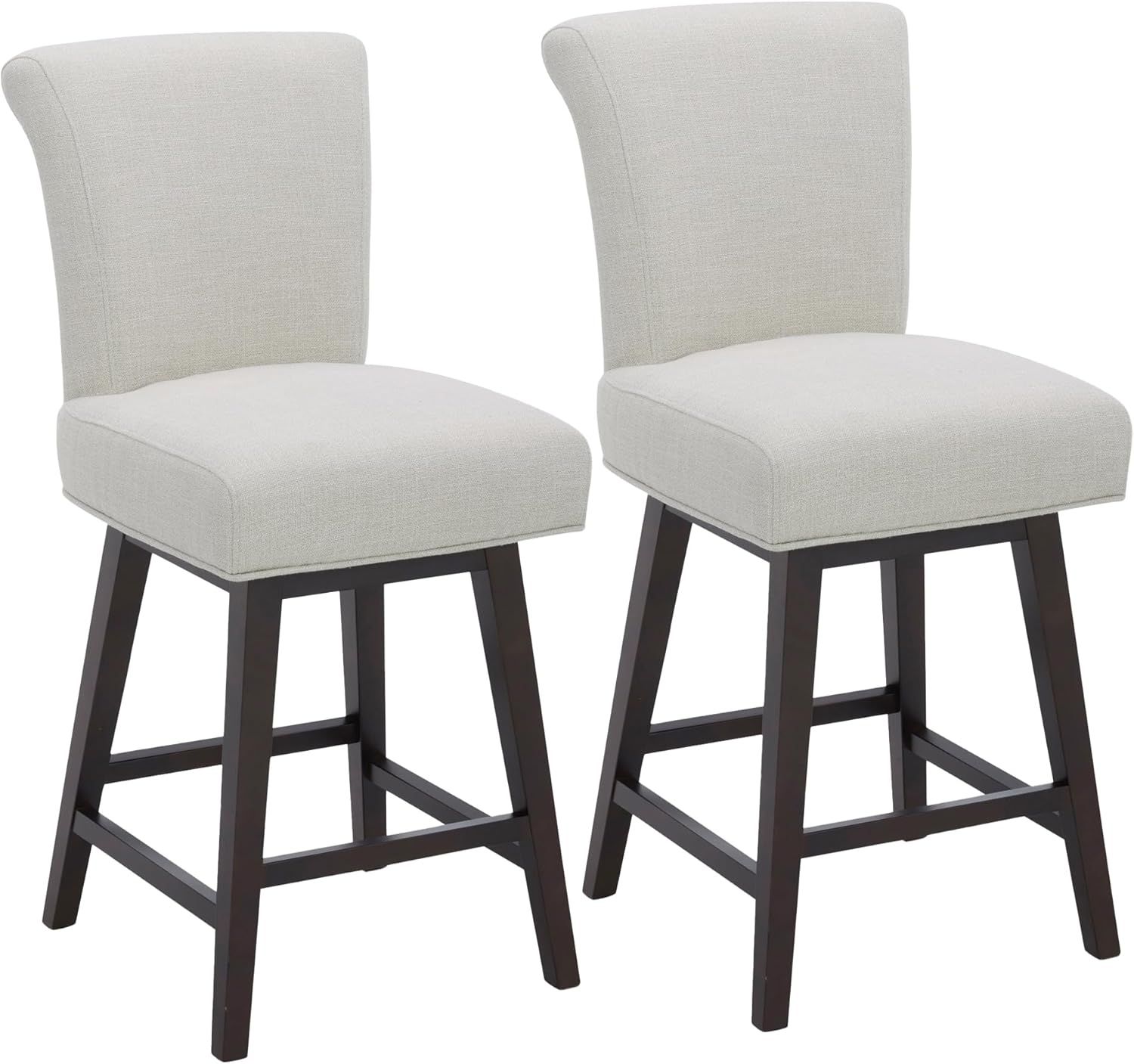 26'' Light Beige Linen Swivel Counter Stools with Dark Wood Legs, Set of 2