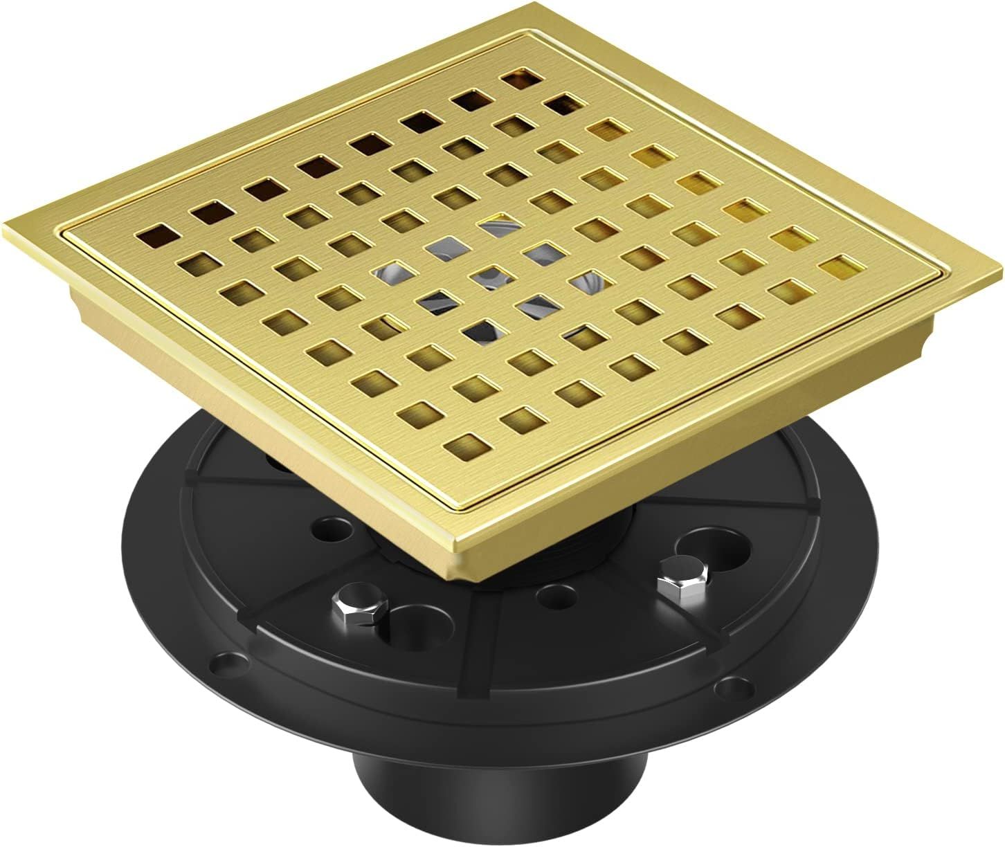 6-Inch Brushed Gold Stainless Steel Square Shower Drain