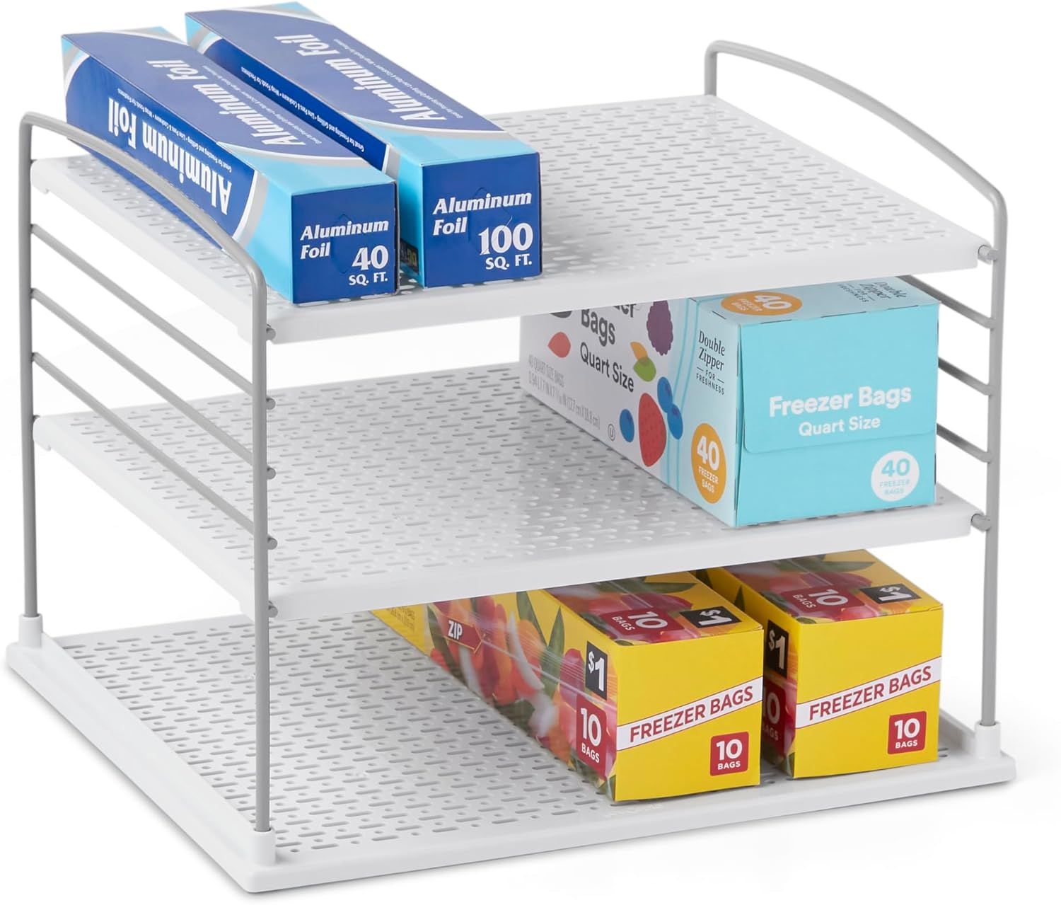 Adjustable White Steel and Plastic Kitchen Box Organizer